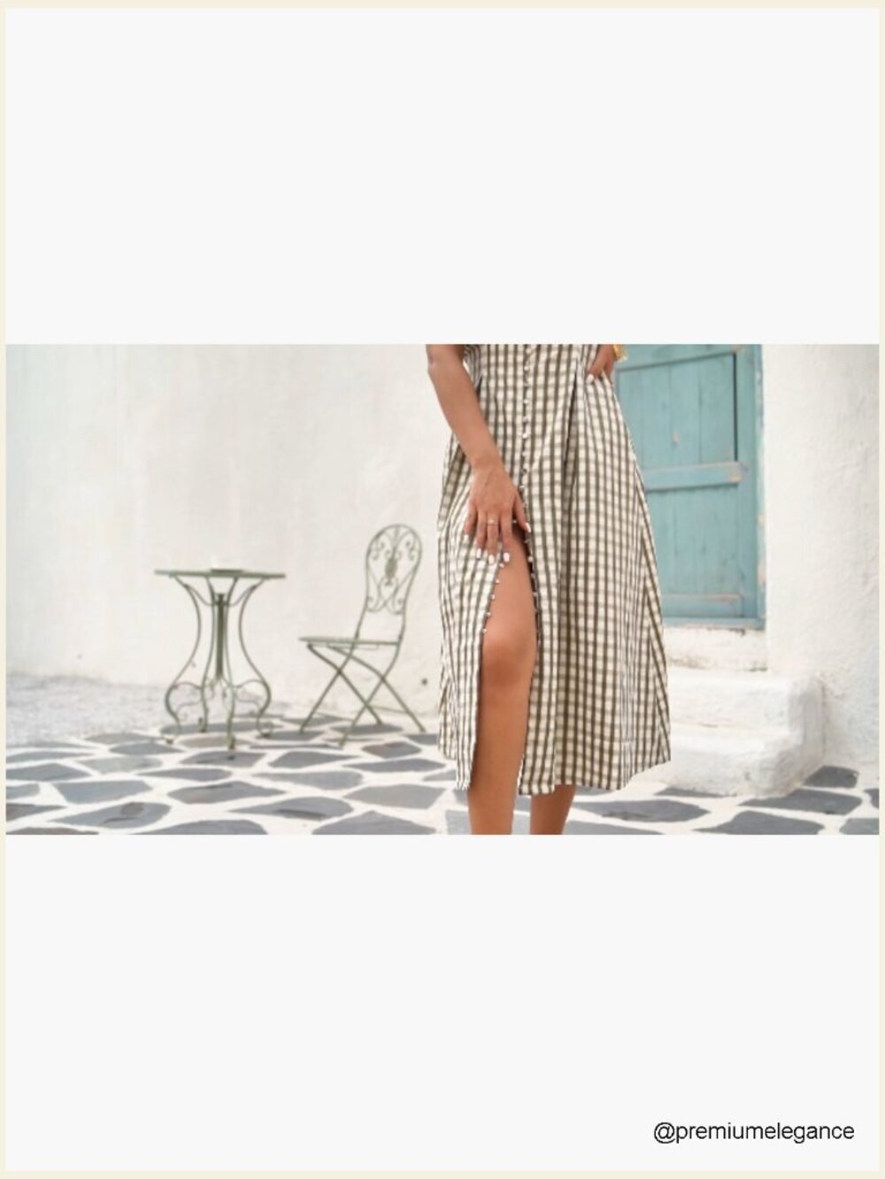 Gingham Midi Dress with Puff Sleeves and Pockets - Picture 6 of 6